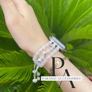 Evil eye / mal de Ojo with White agate crystal Apple Watch band