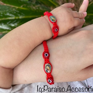 Par de pulseras de mal de ojo con Virgen de Guadalupe para bebé y mama / papa//boze oog armband met Maagd Maria set voor baby en moeder /