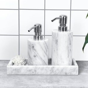 Natural White Marble Bathroom Tray with dispenser/tumbler