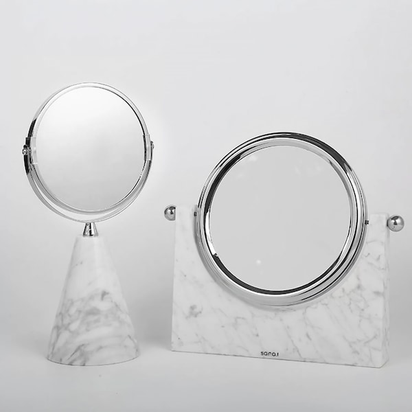 Miroir argenté à deux faces en marbre blanc naturel