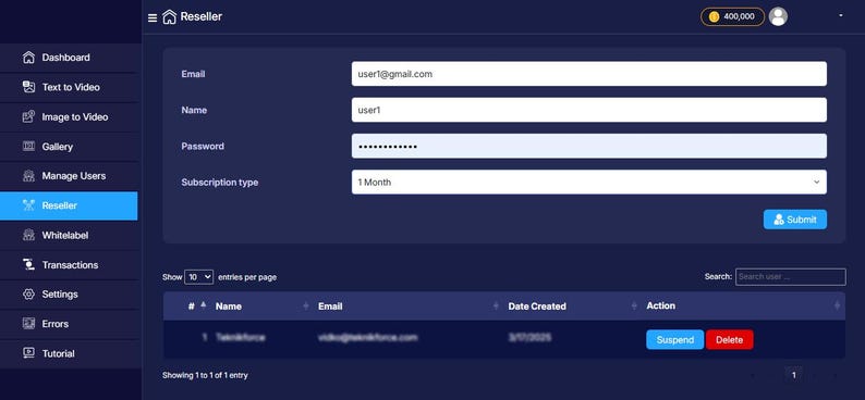 Puede incluir: Una interfaz azul oscuro con texto blanco y campos de entrada. La interfaz incluye opciones para correo electr&oacute;nico, nombre y contrase&ntilde;a, con un bot&oacute;n de env&iacute;o. Una tabla muestra datos de usuario, incluyendo nombre, correo electr&oacute;nico y acciones.