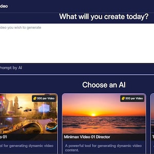 Puede incluir: Interfaz azul oscuro para una aplicaci&oacute;n de texto a video. La interfaz presenta un men&uacute; a la izquierda, un campo de entrada de texto y opciones para elegir un modelo de IA. El texto "Text To Video" est&aacute; en la parte superior.