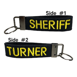 SHERIFF Keychain | Cop Gift | Law Enforcement | Deputy Sheriff | Custom Embroidered | Heavy Duty | Custom Bag Tag | Keychain Loop
