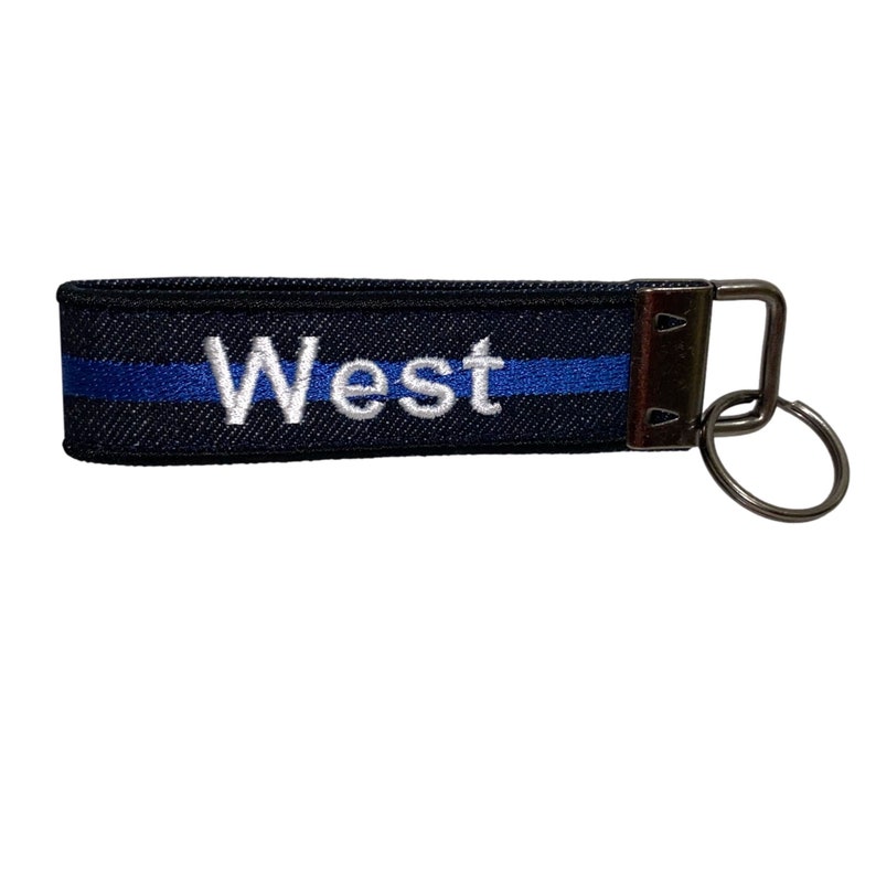 Police Wife Keychain Law Enforcement Thin Blue Line Police Gift Custom Embroidered Heavy Duty Custom Bag Tag Keychain Loop image 3