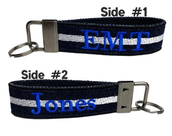 EMT Keychain | EMS Keychain | First Responder Gift | Paramedic | Medic | Custom Embroidered | Heavy Duty | Custom Bag Tag | Keychain Loop