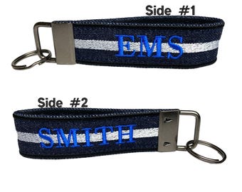 EMS Keychain | First Responder Gift | Paramedic | Medic | Personalized | Custom Embroidered | Heavy Duty | Bag Tag | Keychain Loop