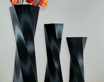 Tall Twist Matte Black Vase Geometric Style Centerpiece Home Decor or Special Occasions