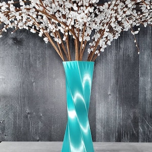 Tall Twist Teal Vase Geometric Style Centerpiece Home Decor or Special Occasions | Flower Vase | Modern Style