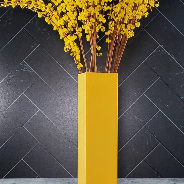 Yellow Vase - Tall Square Matte  | Home Decoor | Tall Box Vase | Wedding, Event or Party Decor | Flower Vase | Centerpiece