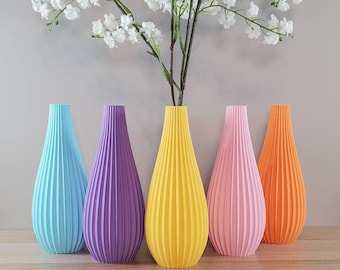 Modern Matte Bright Rippled Bud Vase | Desk Vase | Home Decor | Yellow | Sky Blue | Pink | Purple | Orange | Flower Vase