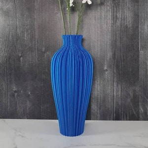 Tall Sapphire Blue Vase Rippled  | Flower Vase | Modern Home Decor |  Wedding | Special Centerpiece For Events