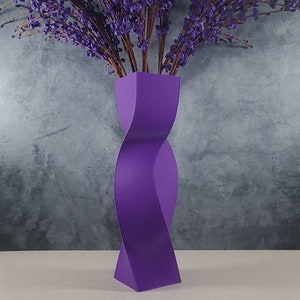 Tall Geometric Matte Purple Vase or Centerpiece | Modern Home Decor Flower Vase | Pampass Grass Vase