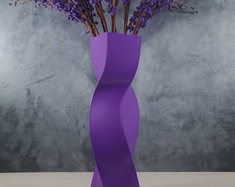 Tall Geometric Matte Purple Vase or Centerpiece | Modern Home Decor Flower Vase | Pampass Grass Vase