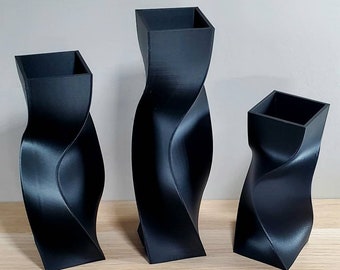 Black Vase Geometric Matte Black Vase - Modern Black Centerpiece - Vase For Flowers - Flower Vase