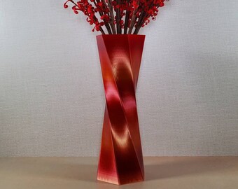 Modern Twist Red Orange/Gold Vase  - Geometric Style Centerpiece - Modern  Home Decor or Special Event
