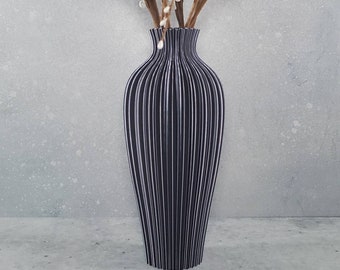 Tall Shiny Black Vase Rippled  | Flower Vase | Home Decor | Wedding | Special Events | Modern Vase