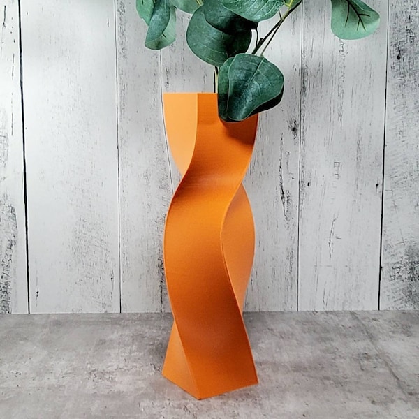 Tall Geometric Matte Orange Vase or Centerpiece | Home Decor | Flower Vase