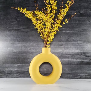 Matte Yellow Tall and Large Nordic Vase 6/8/9/10 inch Home Decor | Donut Vase | Flower Vase