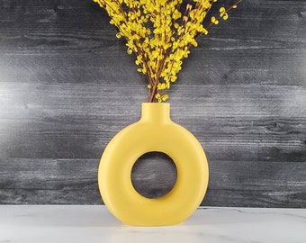 Matte Yellow Tall and Large Nordic Vase 6/8/9/10 inch Home Decor | Donut Vase | Flower Vase