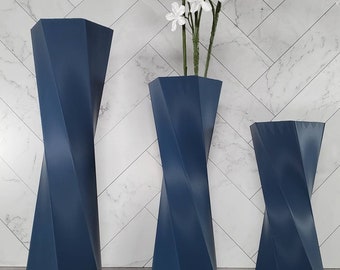 Tall Twist Matte Navy Blue Vase Geometric Style Centerpiece Home Decor or Special Occasions