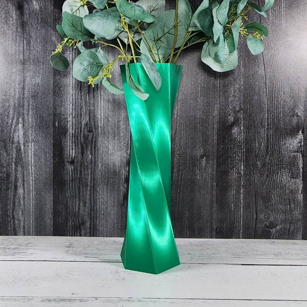 Tall Twist Green Vase Geometric Style Centerpiece Home Decor or Special Occasions | Weddings and Events | Christmas