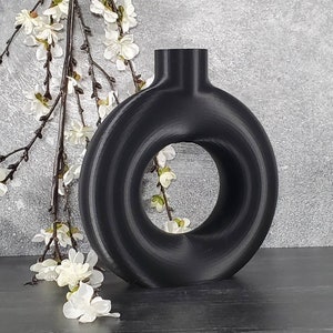 Matte Black Tall and Large Nordic Vase 6/8/9/10 inch Home Decor | Donut Vase | Flower Vase | Circular Hollow | Unique Gift