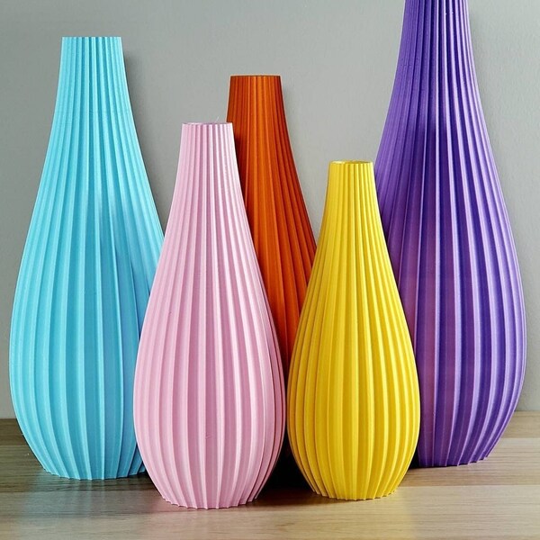 Modern Matte Bright Pastel Rippled Bud Vase | Desk Vase | Home Decor | Yellow | Sky Blue | Pink | Purple | Orange | Flower Vase