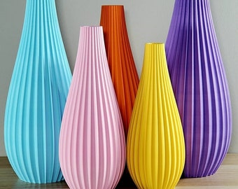 Modern Matte Bright Pastel Rippled Bud Vase | Desk Vase | Home Decor | Yellow | Sky Blue | Pink | Purple | Orange | Flower Vase