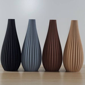 Vase For Flowers Matte Rippled Modern Home Decor Unique Vase Table Vase Grey, Black, Brown and Tan, Gift for Her