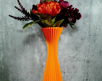 Tall Matte Orange Striped Bouquet Vase | Flower Vase