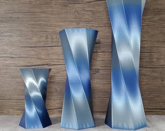 Tall Twist Blue and Silver Vase Geometric Style Centerpiece Home Decor or Special Occasions