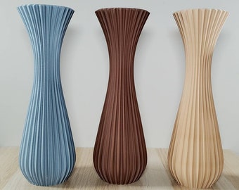 Tall Matte Earth Tone Striped Bouquet Vase | Flower Vase | Gift For Her | Table Vase | Home Decor | Brown, Tan, Gray, Black