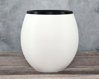 Matte White Egg Style Succulent Planter With Black Trim | Decorative Bowl or Container