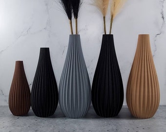 Vase For Flowers Matte Rippled Modern Home Decor Unique Vase Table Vase Grey, Black, Brown and Tan, Gift for Her