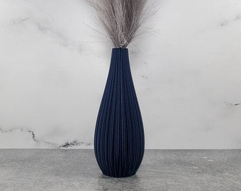 Matte Navy Blue Modern Rippled Bud Vase | Desk Vase | Home Decor