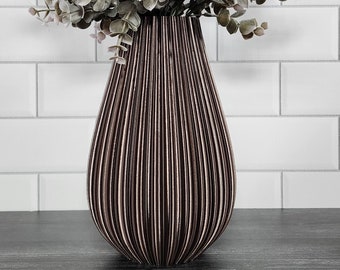 Vase Brown Vessel Home Decor | Kitchen Decor | Flower Vase | Shelf Vase | Table Planter | Kitchen Jar Container | Ripple Jar Vase