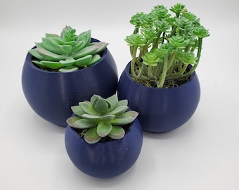 Dark Blue Round Succulent Planter
