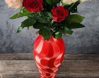8 to 15 inch Tall Shiny Twirl Red Vase or Centerpiece  | Home Decor | Flower Vase | Wedding | Special Event | Christmas Decor