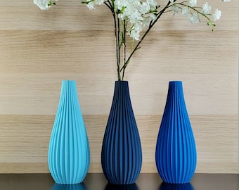 Matte Blue Modern Rippled Bud Vase | Desk Vase | Home Decor | Navy Blue | Light Blue | Sky Blue