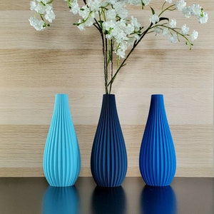 Matte Blue Modern Rippled Bud Vase | Desk Vase | Home Decor | Navy Blue | Light Blue | Sky Blue