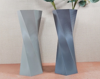 Tall Twist Matte Grey Vase Geometric Style Centerpiece Home Decor or Special Occasions