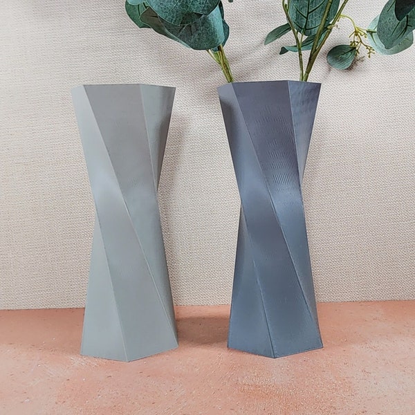Tall Twist Matte Grey Vase Geometric Style Centerpiece Home Decor or Special Occasions