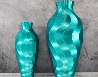 9.5 to 16 inch Tall Twirl Teal Vase or Centerpiece  | Modern Home Decor | Flower Vase |  Special Event | Weddings