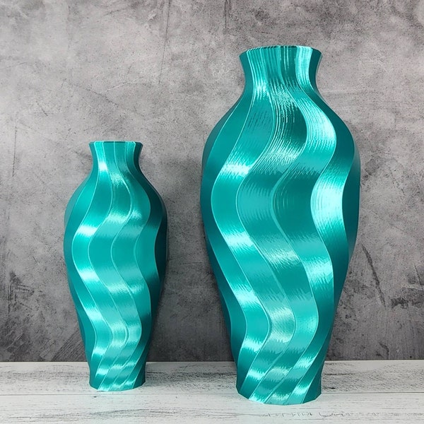 9.5 to 16 inch Tall Twirl Teal Vase or Centerpiece  | Modern Home Decor | Flower Vase |  Special Event | Weddings