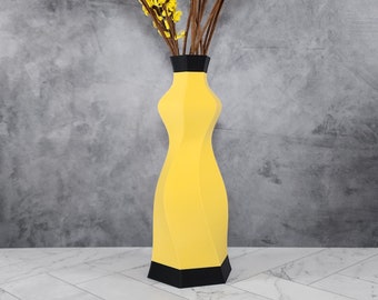 Yellow and Black Vase  | Home Decor | Flower Vase | Modern Vase | Elegant Vase | Shelf Vase | Statement Piece