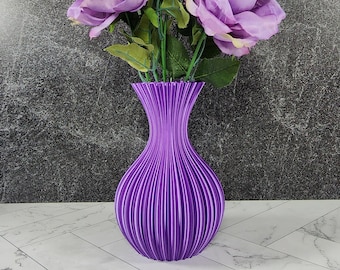 Purple Vase Cute Striped Centerpiece, Modern Home Decor, Purple Vessel, Special Events | Unique Statement Piece