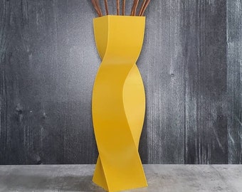 Tall Geometric Matte Yellow Vase or Centerpiece | Flower Vase | Modern Home Decor | Shelf Decor
