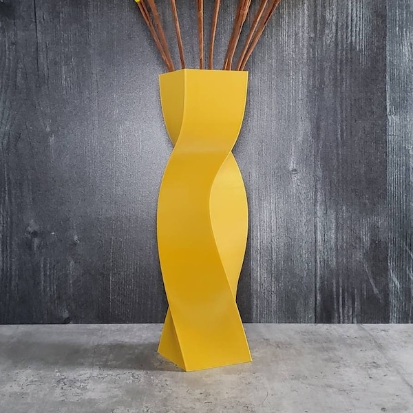 Tall Geometric Matte Yellow Vase or Centerpiece | Flower Vase | Modern Home Decor | Shelf Decor