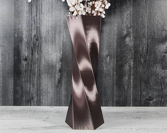 Tall Twist Chocolate Brown Vase Geometric Style Centerpiece Home Decor or Special Occasions | Flower Vase | Gift For Her