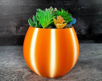 5 Inch Tall Orange Round Planter | Succulent | Home Decor